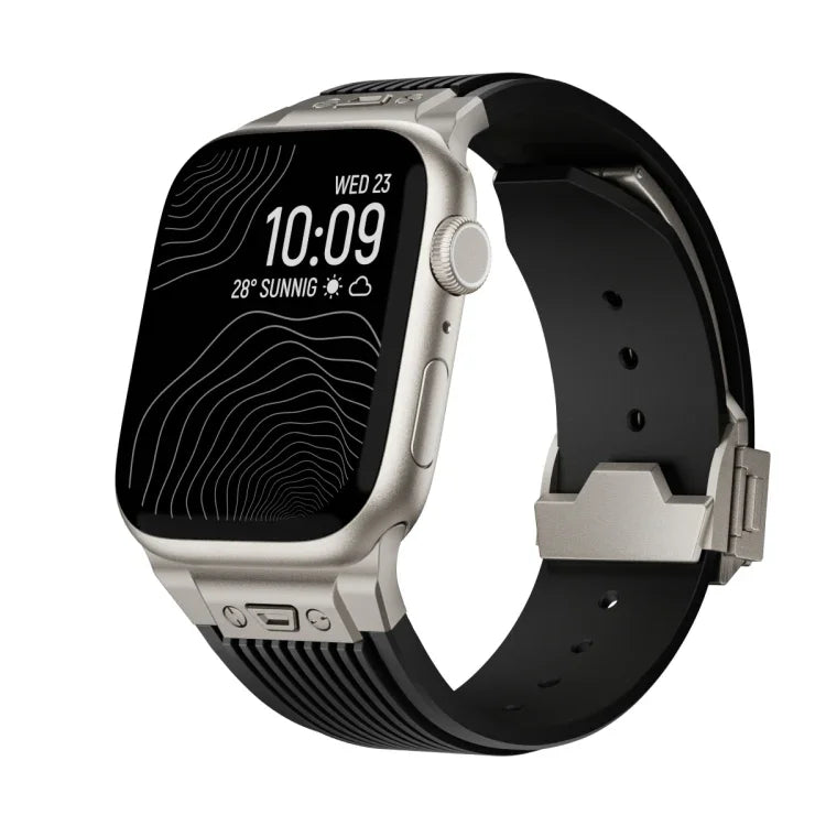 Vertical Texture Titanium Buckle Elastic Silicone Watch Band, For Apple Watch SE 44mm, For Apple Watch Series 6 44mm, For Apple Watch Series 5 44mm, For Apple Watch Series 4 44mm, For Apple Watch Series 3 42mm, For Apple Watch Series 2 42mm