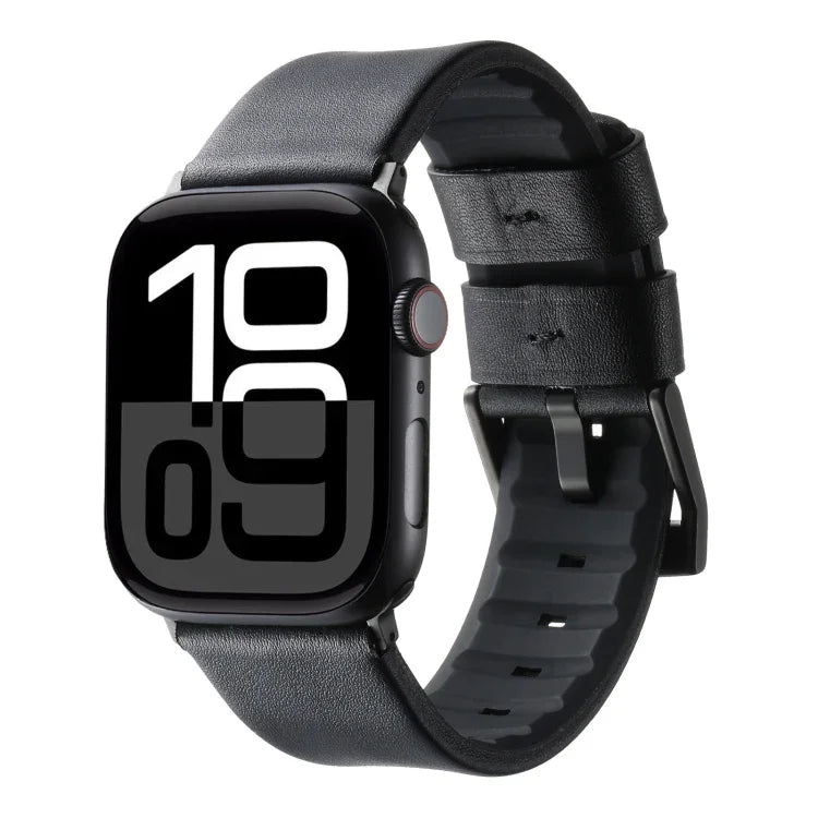Genuine Leather Hybrid Silicone Watch Band, For Apple Watch Series 10 46mm, For Apple Watch Series 10 42mm, For Apple Watch SE 2023 44mm, For Apple Watch SE 2023 40mm, For Apple Watch Ultra 2 49mm, For Apple Watch Series 9 45mm