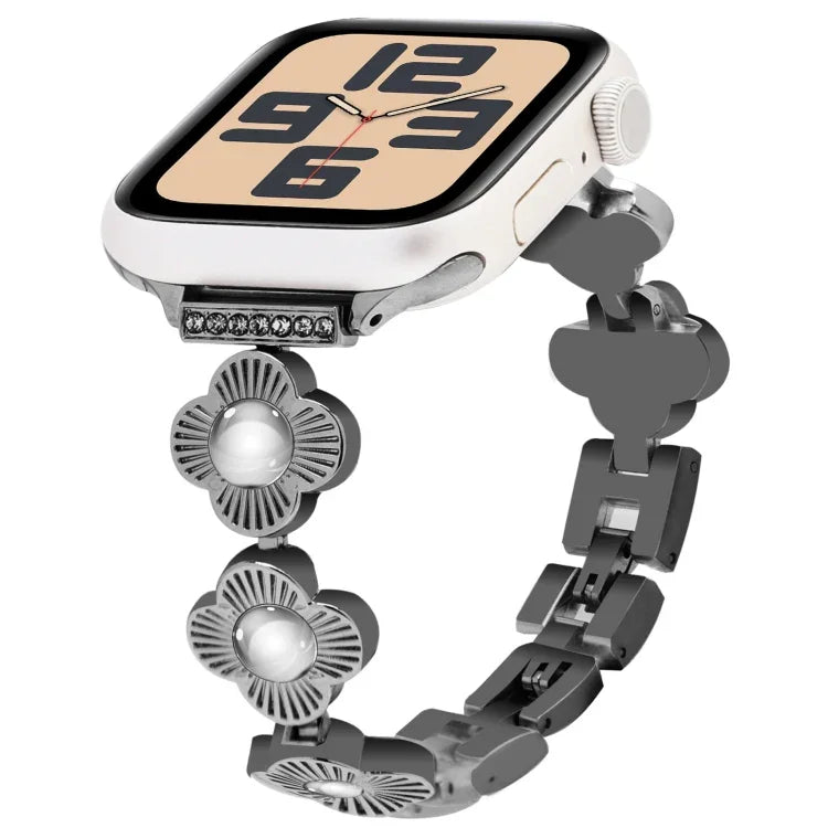 Four Leaf Clover Quick-Release Metal Chain Watch Band, For Apple Watch SE 2023 44mm, For Apple Watch SE 2023 40mm, For Apple Watch Ultra 2 49mm, For Apple Watch Series 9 45mm, For Apple Watch Series 9 41mm, For Apple Watch Ultra 49mm