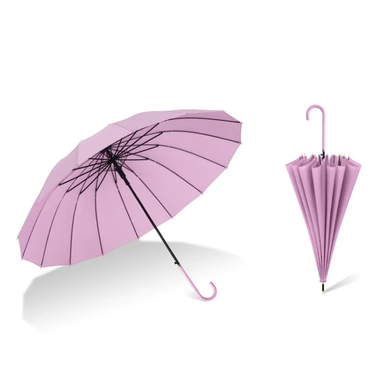 16 Bone Plain Straight Umbrella Small Fresh Long Handle Umbrella, High Indigo, Grapefruit Pink, Matcha Green, Orange, Apricot, Dark Blue, Mint Green, Charm Blue, Ginger, Red Wine, Violet, Classic Black, Vanilla Green, Wood Handle High Indigo