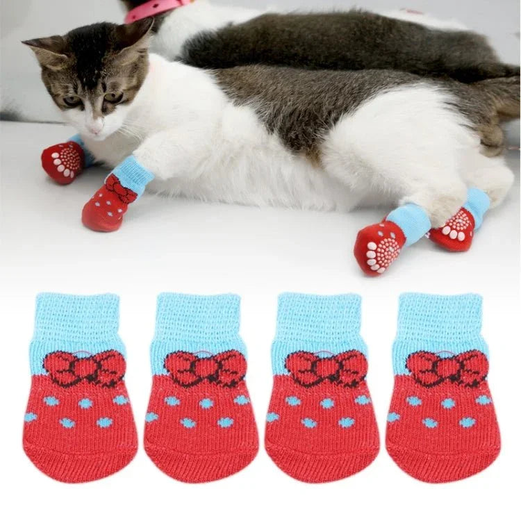 4pcs /Set Pet Dog Puppy Cat Shoes Slippers Non - Slip Socks Pet Cute Indoor for Small Dogs Cats Snow Boots Socks - Trustpick