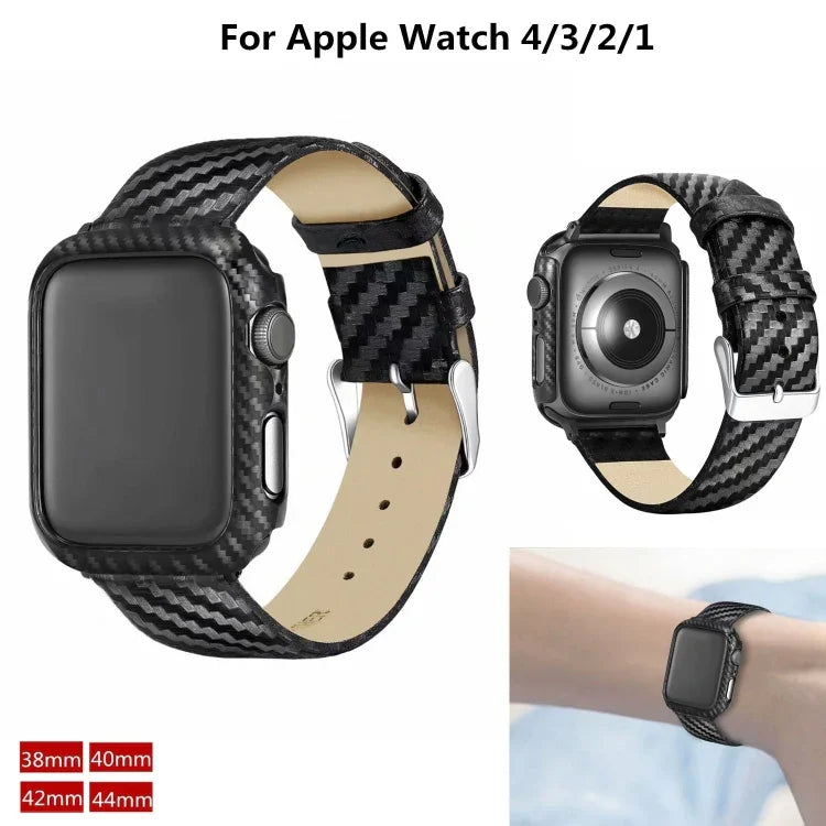 Apple Watch Series 3 & 2 & 1 38mm用 本革カーボンファイバーストラップ＋フレーム, Apple Watch Series 3 & 2 & 1 38mm用