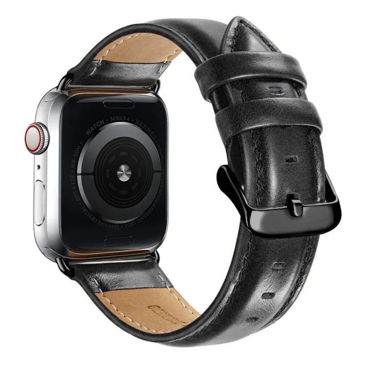 ブラックバックル レザー腕時計バンド Apple Watch Series 10 42mm / 9&8&7 41mm / SE 3&SE 2&6&SE&5&4 40mm / 3&2&1 38mm用, Apple Watch Series 8&7 41mm / SE 2&6&SE&5&4 40mm / 3&2&1 38mm用