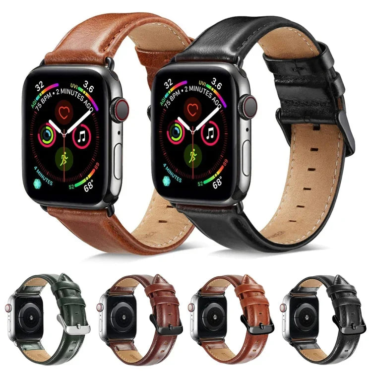 ブラックバックル レザー腕時計バンド Apple Watch Series 10 42mm / 9&8&7 41mm / SE 3&SE 2&6&SE&5&4 40mm / 3&2&1 38mm用, Apple Watch Series 8&7 41mm / SE 2&6&SE&5&4 40mm / 3&2&1 38mm用