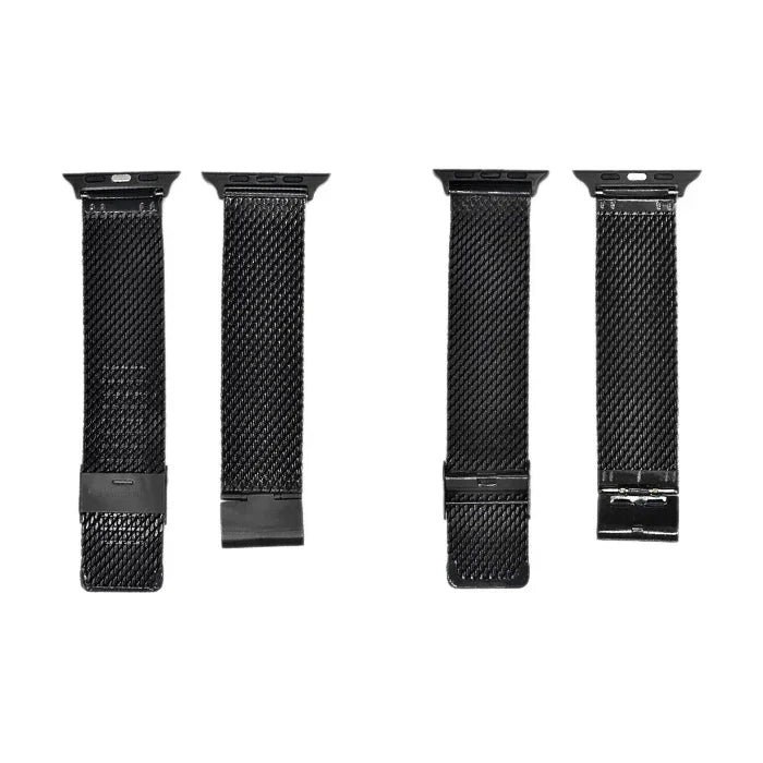 Milanese watch band for Apple Watch in black, featuring adjustable straps suitable for various Apple Watch models.