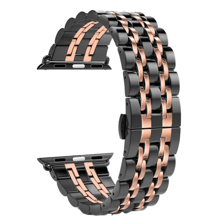 隠しバタフライバックル7ビーズステンレススチールウォッチバンド、Apple Watch 42mm用(シルバーゴールド)、20mm女性用