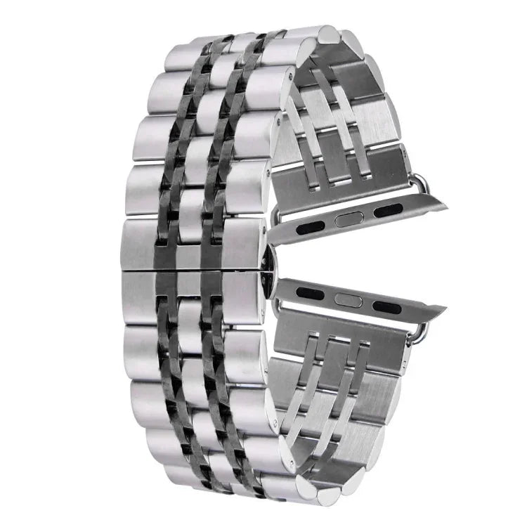 隠しバタフライバックル7ビーズステンレススチールウォッチバンド、Apple Watch 42mm用(シルバーゴールド)、20mm女性用
