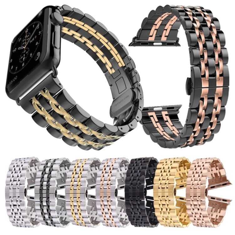隠しバタフライバックル7ビーズステンレススチールウォッチバンド、Apple Watch 42mm用(シルバーゴールド)、20mm女性用