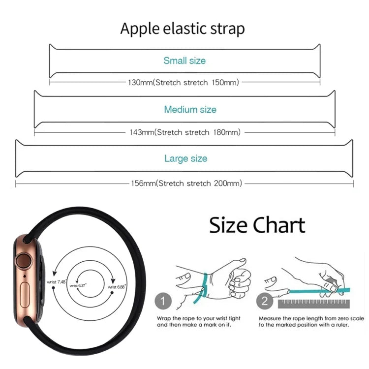 Apple Watch シリーズ10 42mm / 9＆8＆7 41mm / SE 3＆SE 2＆6＆SE＆5＆4 40mm / 3＆2＆1 38mm 単色伸縮シリコンウォッチバンド、サイズ:M 143mm