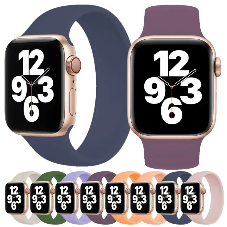 Apple Watch Ultra 49mm＆Watch Ultra 2 49mm / シリーズ10 46mm / 9＆8＆7 45mm / SE 3＆SE 2＆6＆SE＆5＆4 44mm / 3＆2＆1 42mm 単色伸縮シリコンウォッチバンド、サイズ:M 143mm