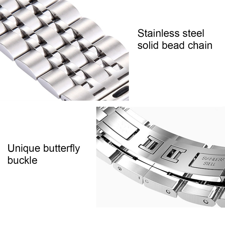 22mm メンズ 隠しバタフライバックル 7ビーズ ステンレススチール 時計バンド Apple Watch 38mm 用, 22mm メンズ