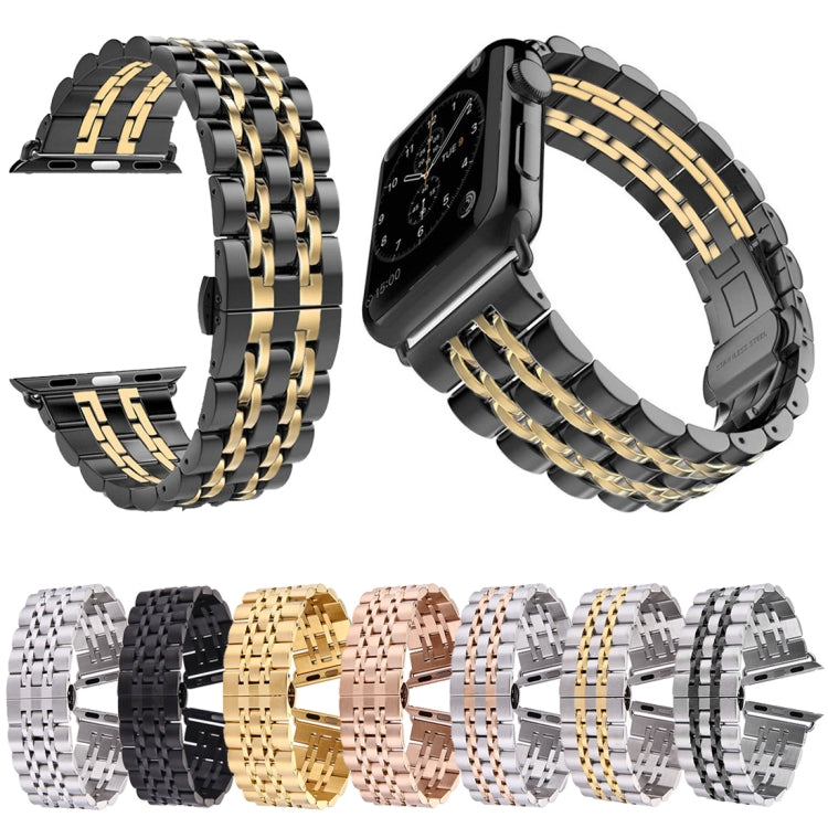 22mm男性用隠しバタフライバックル7ビーズステンレススチールウォッチバンド、Apple Watch 42mm用、22mm男性用