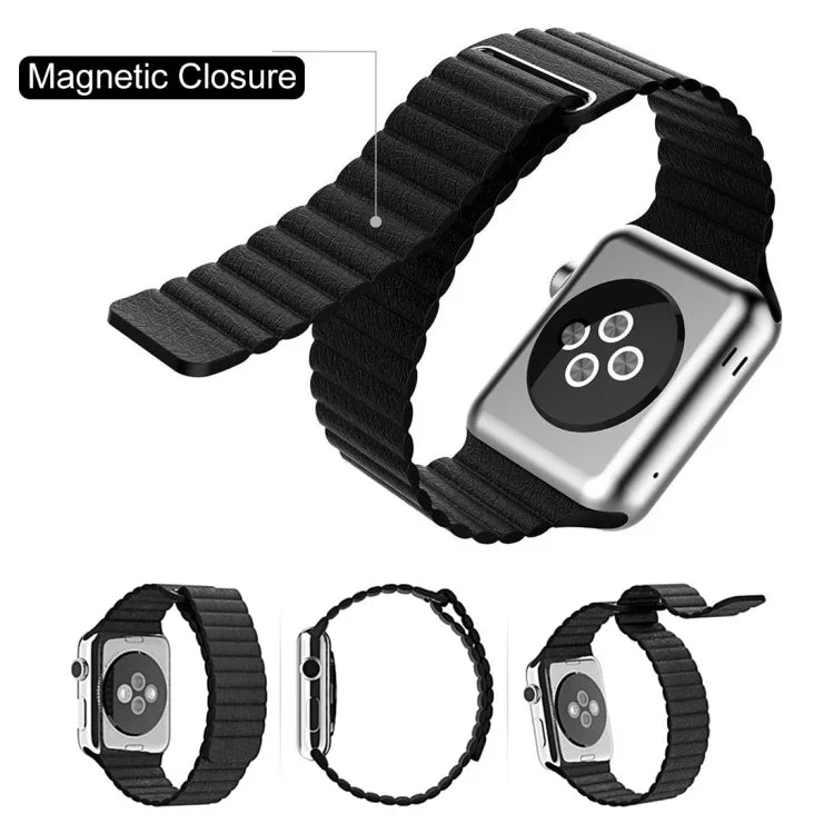 Apple Watch 38mm用ループマグネットクロージャークラスプPUレザーワッチバンド