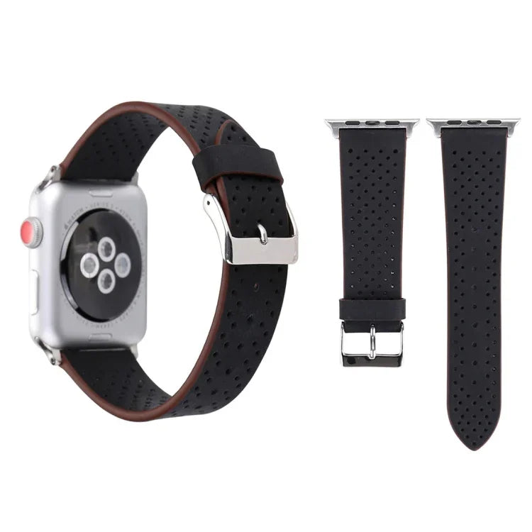 Apple Watch Series 10 42mm / 9&8&7 41mm / SE 3&SE 2&6&SE&5&4 40mm / 3&2&1 38mm 用 シンプルファッション本革穴あきパターンウォッチバンド 38mm