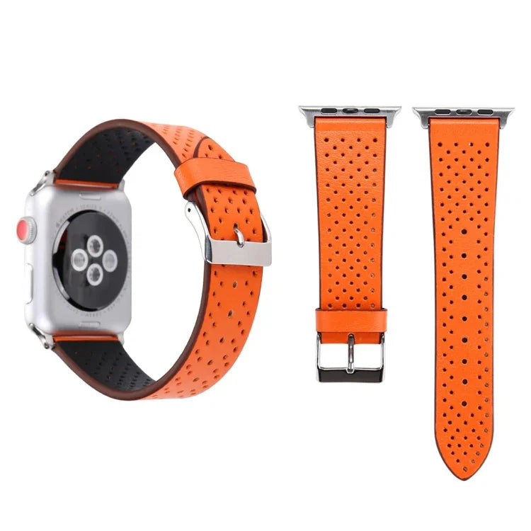 Apple Watch Series 10 42mm / 9&8&7 41mm / SE 3&SE 2&6&SE&5&4 40mm / 3&2&1 38mm 用 シンプルファッション本革穴あきパターンウォッチバンド 38mm