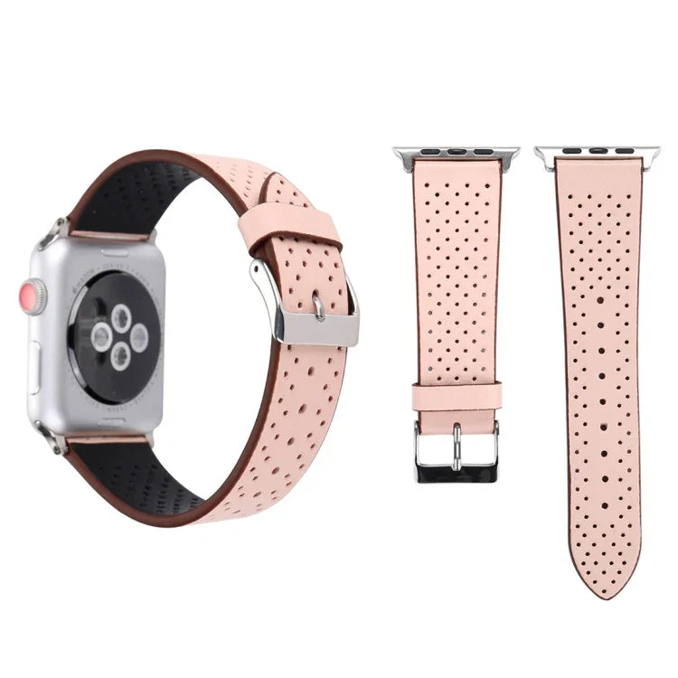 Apple Watch Series 10 42mm / 9&8&7 41mm / SE 3&SE 2&6&SE&5&4 40mm / 3&2&1 38mm 用 シンプルファッション本革穴あきパターンウォッチバンド 38mm