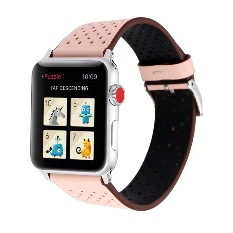 Apple Watch Series 10 42mm / 9&8&7 41mm / SE 3&SE 2&6&SE&5&4 40mm / 3&2&1 38mm 用 シンプルファッション本革穴あきパターンウォッチバンド 38mm