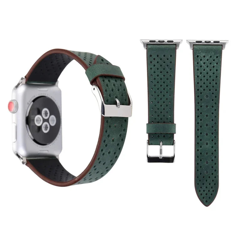 Apple Watch Series 10 42mm / 9&8&7 41mm / SE 3&SE 2&6&SE&5&4 40mm / 3&2&1 38mm 用 シンプルファッション本革穴あきパターンウォッチバンド 38mm