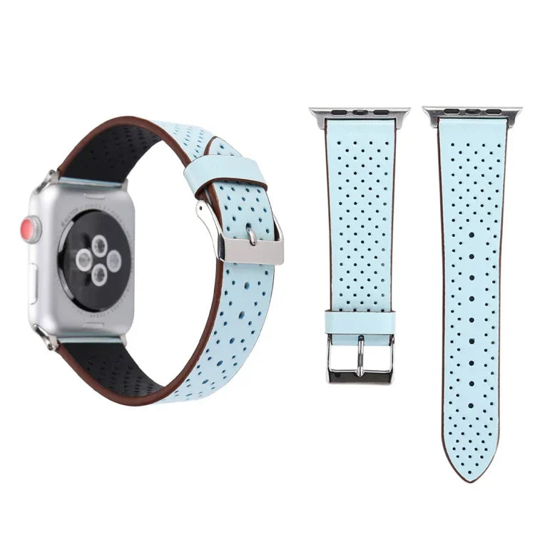 Apple Watch Series 10 42mm / 9&8&7 41mm / SE 3&SE 2&6&SE&5&4 40mm / 3&2&1 38mm 用 シンプルファッション本革穴あきパターンウォッチバンド 38mm