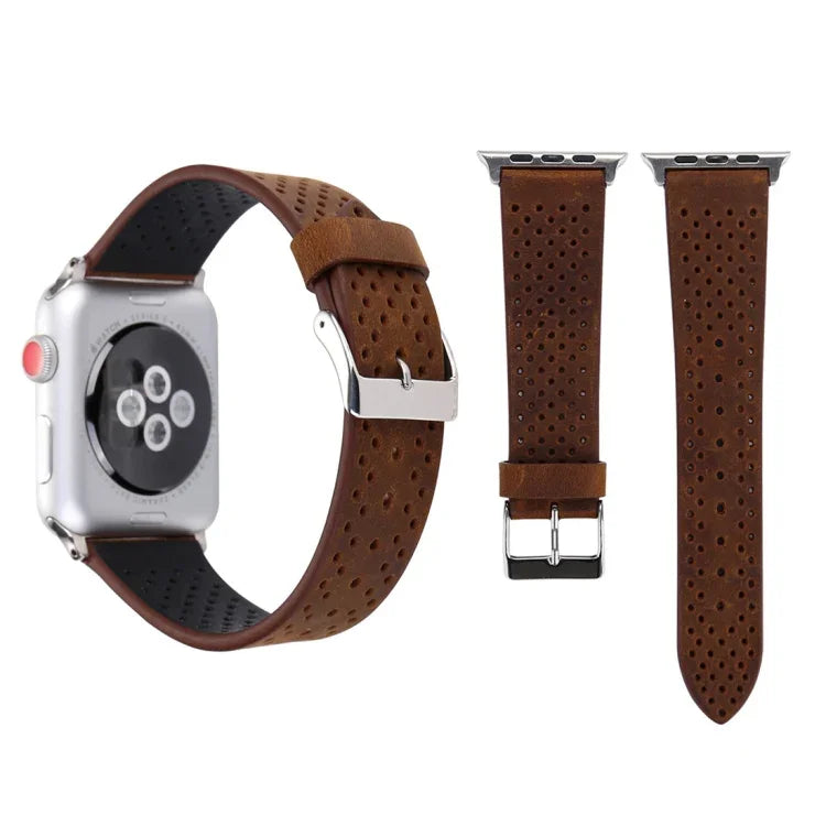 Apple Watch Series 10 42mm / 9&8&7 41mm / SE 3&SE 2&6&SE&5&4 40mm / 3&2&1 38mm 用 シンプルファッション本革穴あきパターンウォッチバンド 38mm