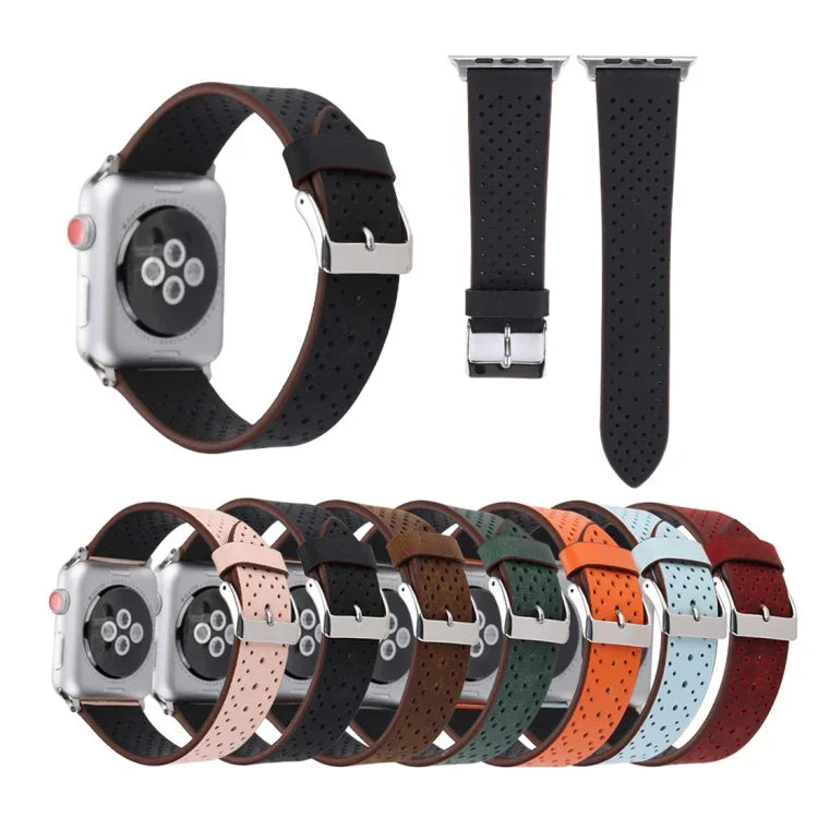 Apple Watch Series 10 42mm / 9&8&7 41mm / SE 3&SE 2&6&SE&5&4 40mm / 3&2&1 38mm 用 シンプルファッション本革穴あきパターンウォッチバンド 38mm
