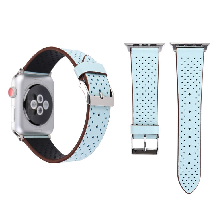 For Apple Watch Ultra 49mm&Watch Ultra 2 49mm / Series 10 46mm / 9&8&7 45mm / SE 3&SE 2&6&SE&5&4 44mm / 3&2&1 42mm Simple Fashion Genuine Leather Hole Pattern Watch Band, 42mm