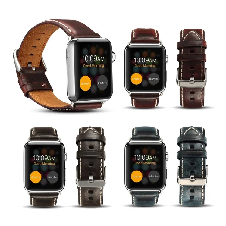 Denior オイルワックス レトロウォッチ レザーウォッチバンド Apple Watch Series 7 45mm / 6 & SE & 5 & 4 44mm / 3 & 2 & 1 42mm 用