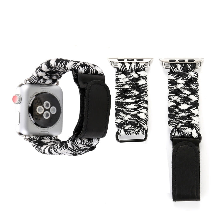 Magic Paste 本革傘ロープナイロンリストウォッチバンド ステンレススチールバックル付き Apple Watch Series 10 42mm / 9&8&7 41mm / SE 3&SE 2&6&SE&5&4 40mm / 3&2&1 38mm, 7 41mm / 6&SE&5&4 40mm / 3&2&1 38mm 用