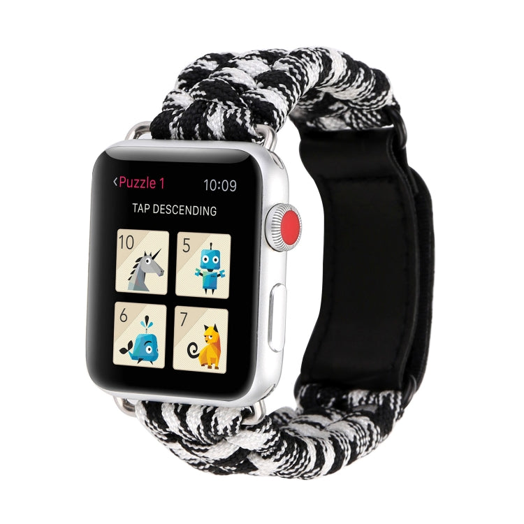 Magic Paste 本革傘ロープナイロンリストウォッチバンド ステンレススチールバックル付き Apple Watch Series 10 42mm / 9&8&7 41mm / SE 3&SE 2&6&SE&5&4 40mm / 3&2&1 38mm, 7 41mm / 6&SE&5&4 40mm / 3&2&1 38mm 用