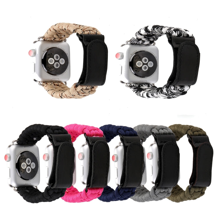 Magic Paste 本革傘ロープナイロンリストウォッチバンド ステンレススチールバックル付き Apple Watch Series 10 42mm / 9&8&7 41mm / SE 3&SE 2&6&SE&5&4 40mm / 3&2&1 38mm, 7 41mm / 6&SE&5&4 40mm / 3&2&1 38mm 用