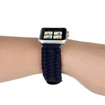 Magic Paste Genuine Leather Umbrella Rope Nylon Wrist Watch Band with Stainless Steel Buckle for Apple Watch Ultra 49mm&Watch Ultra 2 49mm / Series 10 46mm / 9&8&7 45mm / SE 3&SE 2&6&SE&5&4 44mm / 3&2&1 42mm, 7 45mm / 6&SE&5&4 44mm / 3&2&1 42mm