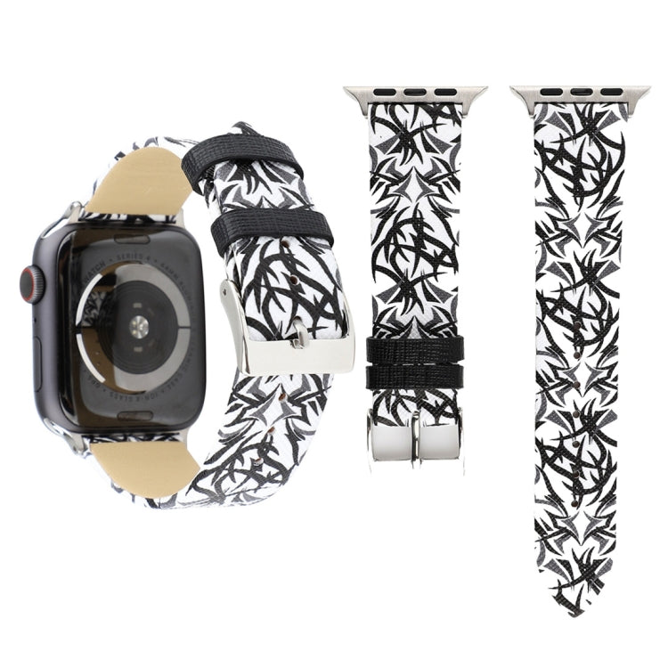 Thornsプリント本革ウォッチバンド Apple Watch Series 10 42mm / 9&8&7 41mm / SE 3&SE 2&6&SE&5&4 40mm / 3&2&1 38mm, 40mm用
