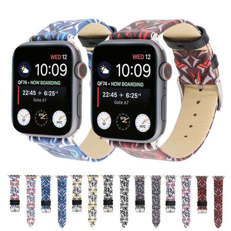 Thornsプリント本革ウォッチバンド Apple Watch Series 10 42mm / 9&8&7 41mm / SE 3&SE 2&6&SE&5&4 40mm / 3&2&1 38mm, 40mm用