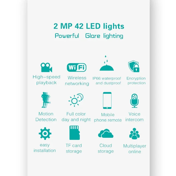 DP16 2.0メガピクセル 42LED ガーデンライトスマートカメラ、動体検知／ナイトビジョン／音声インターホン／TFカード対応、オーストラリアプラグ、DP16