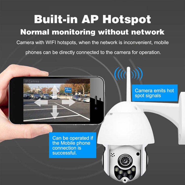ワイヤレス監視カメラ HD PTZ ホームセキュリティ屋外 IP66防水 ネットワークドームカメラ、ナイトビジョン＆動体検知＆TFカード対応、USプラグ、2.0 MP