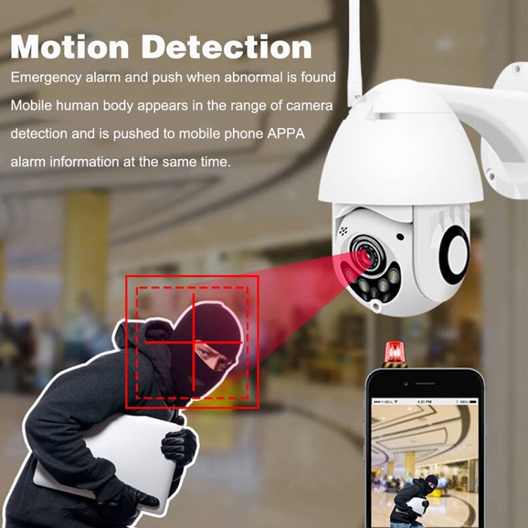 ワイヤレス監視カメラ HD PTZ ホームセキュリティ屋外 IP66防水 ネットワークドームカメラ、ナイトビジョン＆動体検知＆TFカード対応、USプラグ、2.0 MP