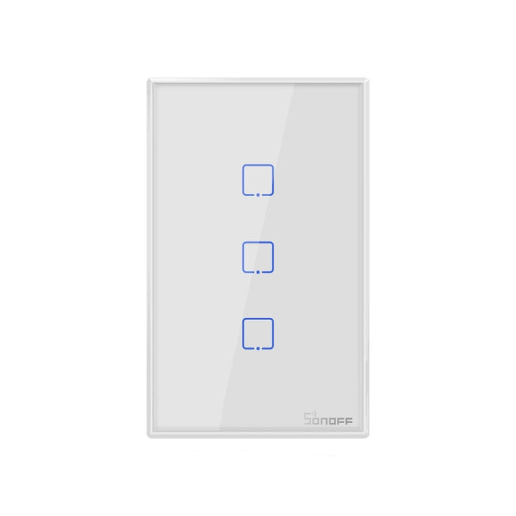 Sonoff T2 タッチ 120mm強化ガラスパネル壁スイッチ スマートホームライトタッチスイッチ、AlexaとGoogle Home対応、AC 100V-240V、米国プラグ、120mm／3米国プラグ