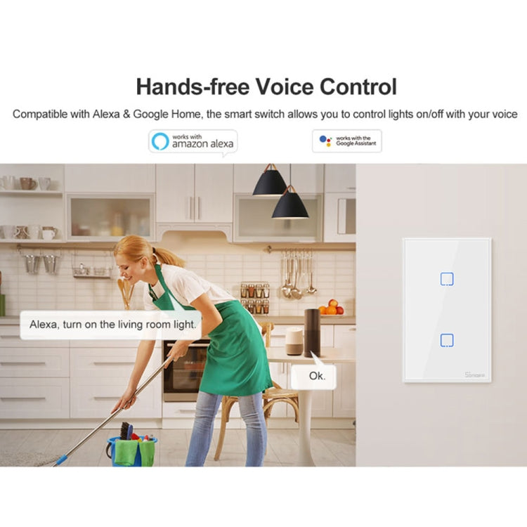 Sonoff T2 タッチ 120mm強化ガラスパネル壁スイッチ スマートホームライトタッチスイッチ、AlexaとGoogle Home対応、AC 100V-240V、米国プラグ、120mm／3米国プラグ