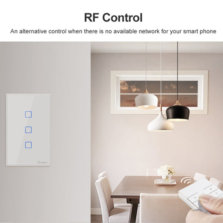 Sonoff T2 タッチ 120mm強化ガラスパネル壁スイッチ スマートホームライトタッチスイッチ、AlexaとGoogle Home対応、AC 100V-240V、米国プラグ、120mm／3米国プラグ