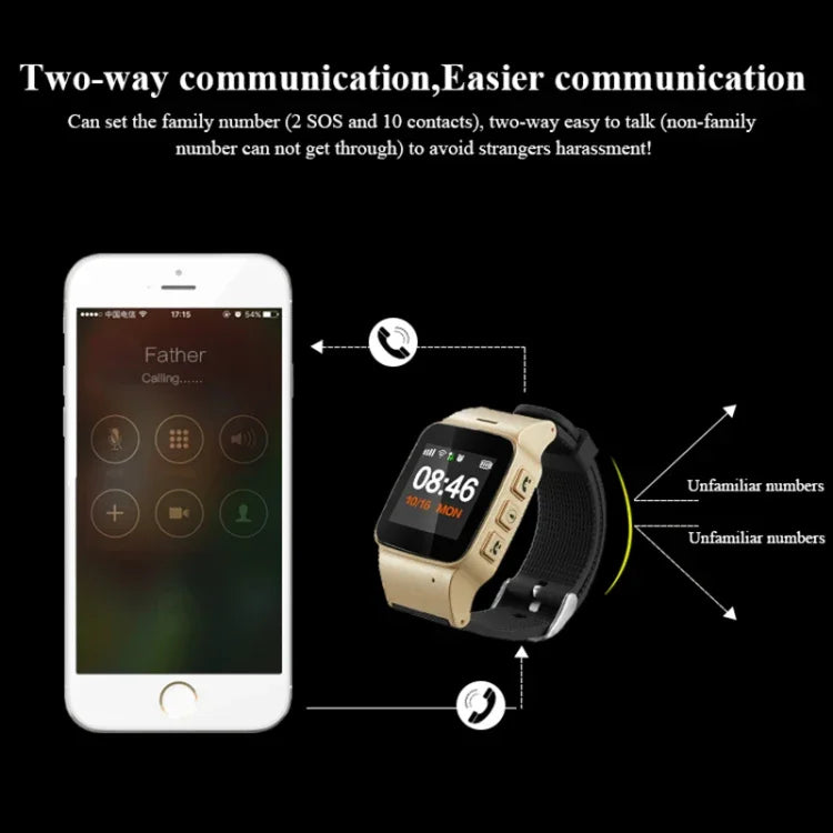 D99+ 1.22インチHD LCDスクリーンGPSスマートウォッチ 高齢者用防水、GPS＋LBS＋WiFi位置測定対応／双方向通話／音声モニター／ワンキー応急処置／手首離れアラーム／安全フェンス、D99+ ローズゴールド