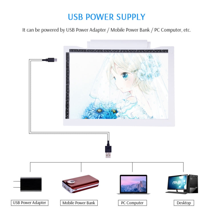 A4-19 6.5W 3段階調光可能 A4 LEDドローイングスケッチパッド ライトパッド USBケーブル付き