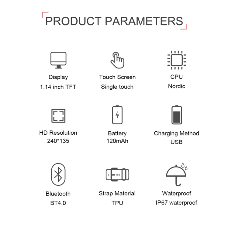 TD19 1.14インチIPSスクリーンスマートブレスレット IP67防水、着信リマインダー / 心拍数モニタリング / 血圧モニタリング / 睡眠モニタリング / リモートカメラ対応