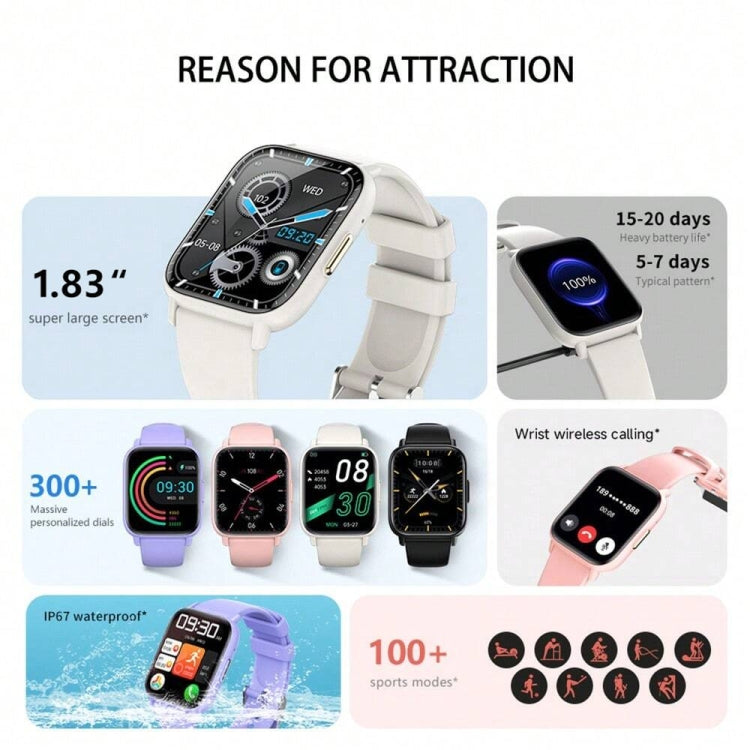 DM60 1.83インチ防水スマートウォッチ、体温測定／心拍数／血中酸素／血圧測定対応