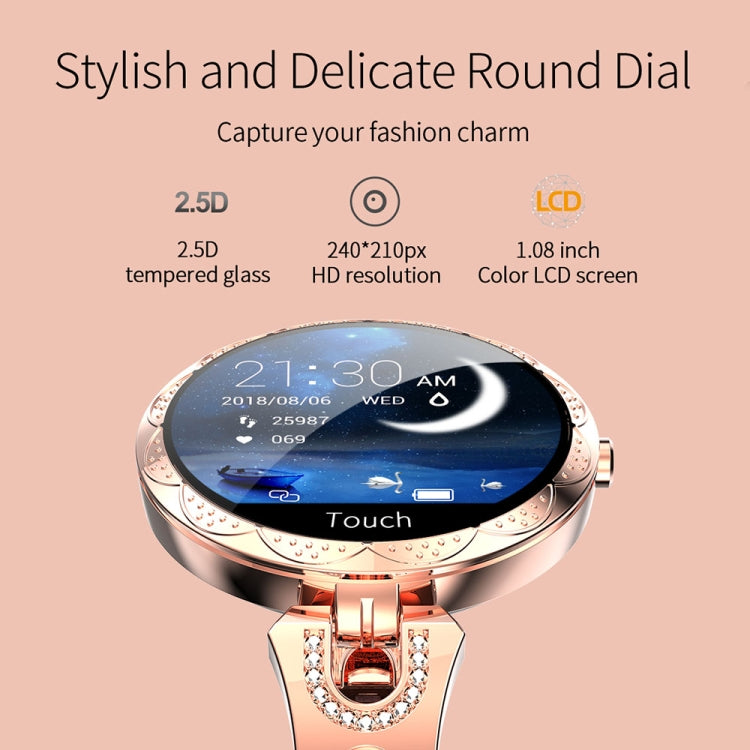 AK15 ファッションスマート女性用ブレスレット、1.08インチカラーLCDスクリーン、IP67防水、心拍数モニタリング／睡眠モニタリング／リモート撮影対応