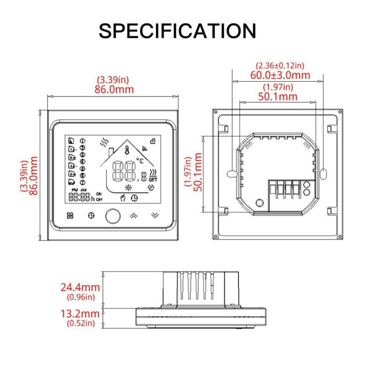 BHT-002GBLW 16A負荷 電子加熱タイプ LCDデジタル暖房用ルームサーモスタット センサー＆時間表示付き、WiFi制御、BHT-002GBLW 16A（ブラック）電子加熱タイプ、BHT-002GBLW 16A（ホワイト）電子加熱タイプ