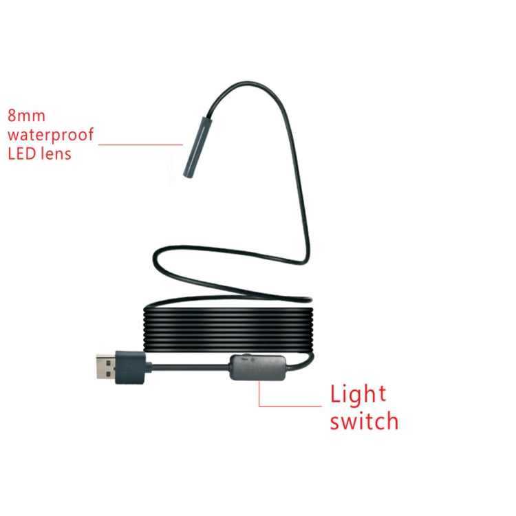 YPC110 8mm 2.0MP HDカメラ WiFi内視鏡スネークチューブ検査カメラ 8LED付き 防水IP68 レンズ直径: 8mm 長さ: 3.5m ハードライン, 3.5mハードライン