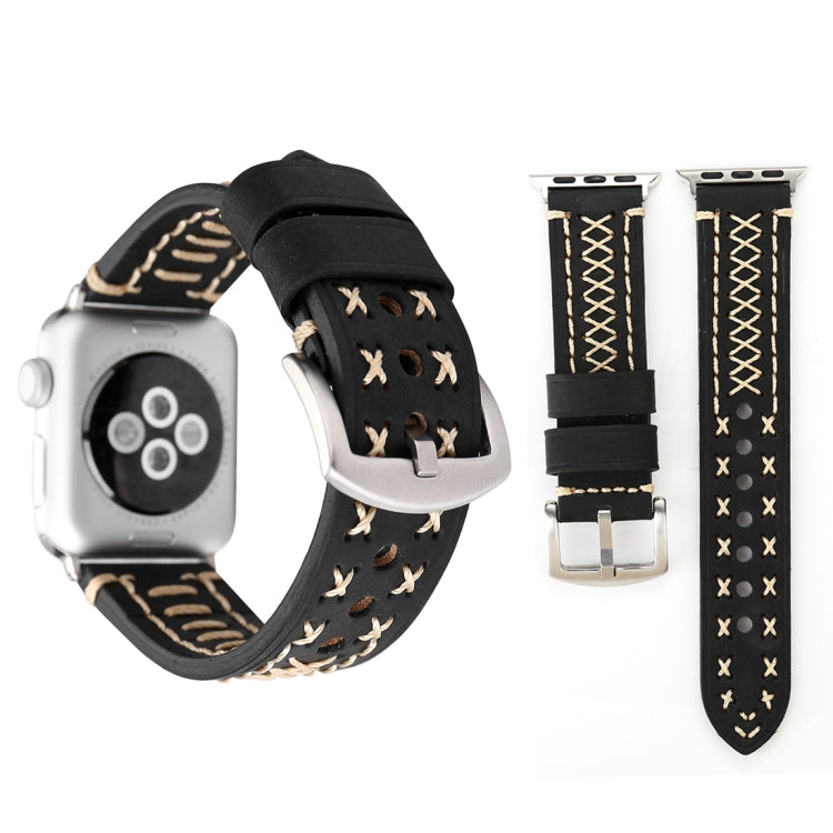 Apple Watch Series 10 42mm / 9&8&7 41mm / SE 3&SE 2&6&SE&5&4 40mm / 3&2&1 38mm用 手動ラインパターン 本革リストウォッチバンド、38mm用