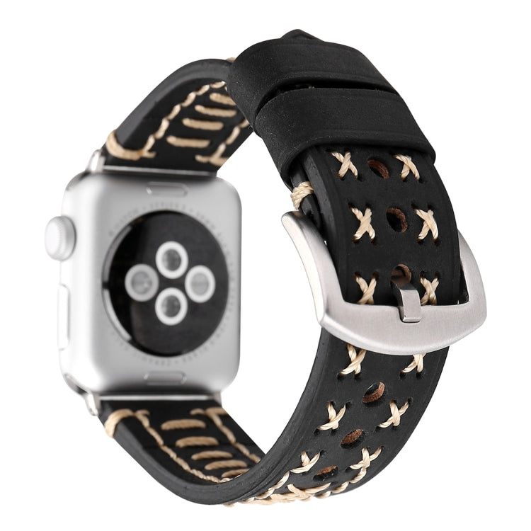 Apple Watch Series 10 42mm / 9&8&7 41mm / SE 3&SE 2&6&SE&5&4 40mm / 3&2&1 38mm用 手動ラインパターン 本革リストウォッチバンド、38mm用