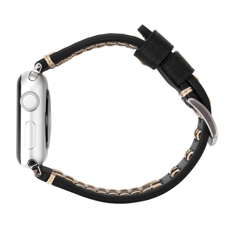 Apple Watch Series 10 42mm / 9&8&7 41mm / SE 3&SE 2&6&SE&5&4 40mm / 3&2&1 38mm用 手動ラインパターン 本革リストウォッチバンド、38mm用