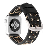 Apple Watch Ultra 49mm＆Watch Ultra 2 49mm / Series 10 46mm / 9&8&7 45mm / SE 3&SE 2&6&SE&5&4 44mm / 3&2&1 42mm用 手動ラインパターン 本革リストウォッチバンド、42mm用